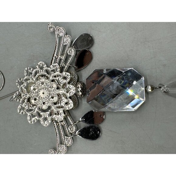 Elegant Silver-Tone & Faceted Hanging Ornament Metalwork & Teardrop 6" READ - Picture 4 of 10